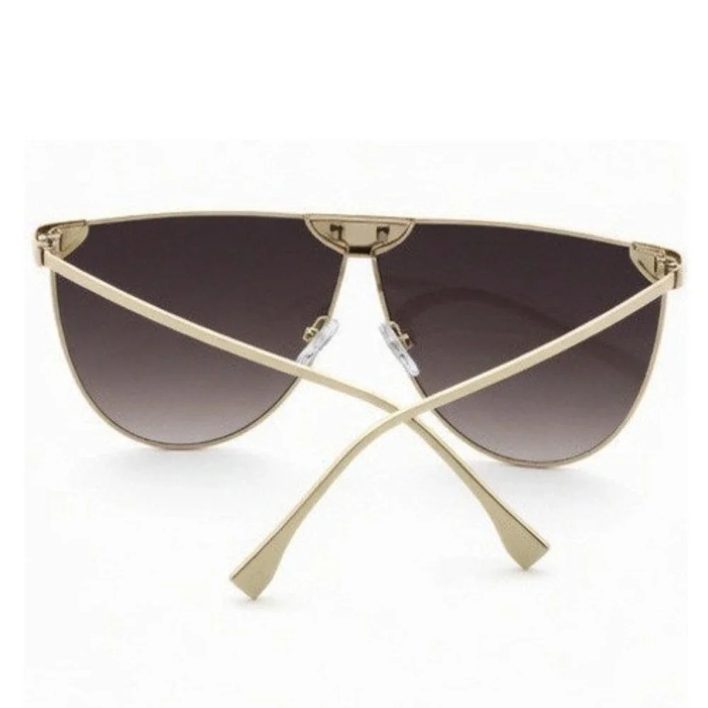 Mens Gold Flat Top Metal Sunglasses Smoke Gradient Lens Shield Shades UV400 2026